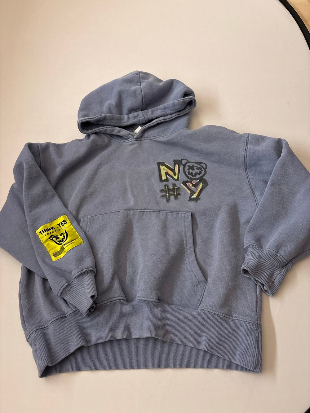 Zara Kids Blue Graffiti New York Bear Hoodie Sweatshirt 9-10 Streetwear